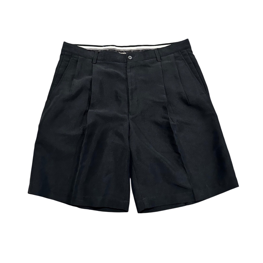 Tasso Elba Golf Shorts Black Pleated Flat Front Mens Size 36 Rayon Polyester